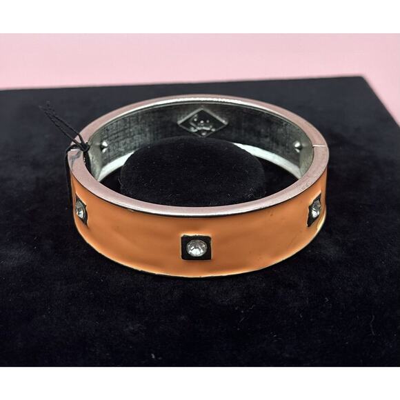 Sequin Nordstrom Orange Bling Silver Tone Statement Enamel Bangle Bracelet # 153 - Picture 1 of 3